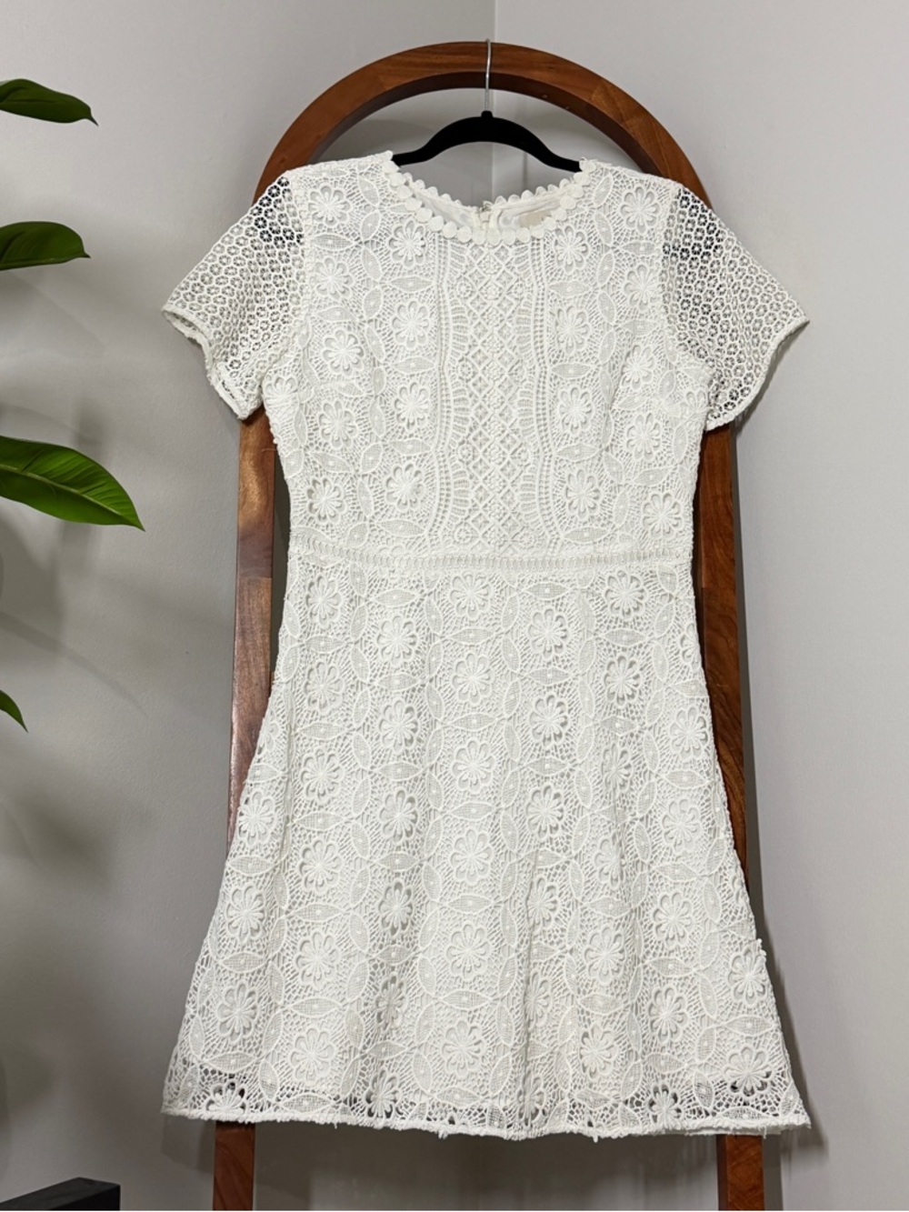 Loft 4 White Crochet Lace Short Sleeve Fit and Flare Dress NEW